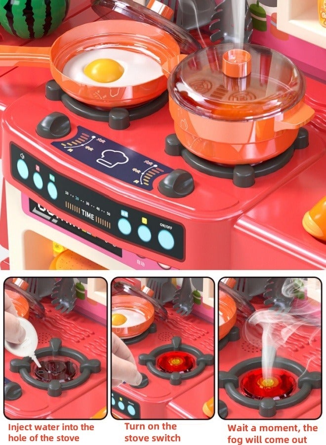 86 Pcs Kids Kitchen Playset Play Kitchen Toys with Realistic Lights &Sounds Simulation of Spray and Play Sink,Cookware Set Fruit Vegetable Tea Playset, Kitchen Accessories Set Toy Kitchen Pretend Play Toy Set for 3+ Year Old Boys Girls - Image 3