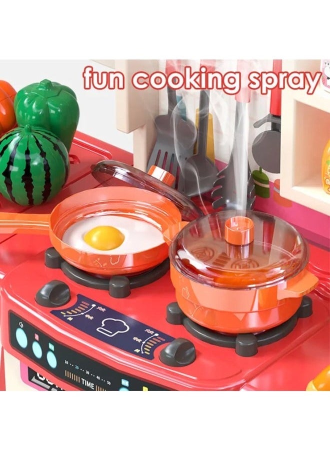 86 Pcs Kids Kitchen Playset Play Kitchen Toys with Realistic Lights &Sounds Simulation of Spray and Play Sink,Cookware Set Fruit Vegetable Tea Playset, Kitchen Accessories Set Toy Kitchen Pretend Play Toy Set for 3+ Year Old Boys Girls - Image 4