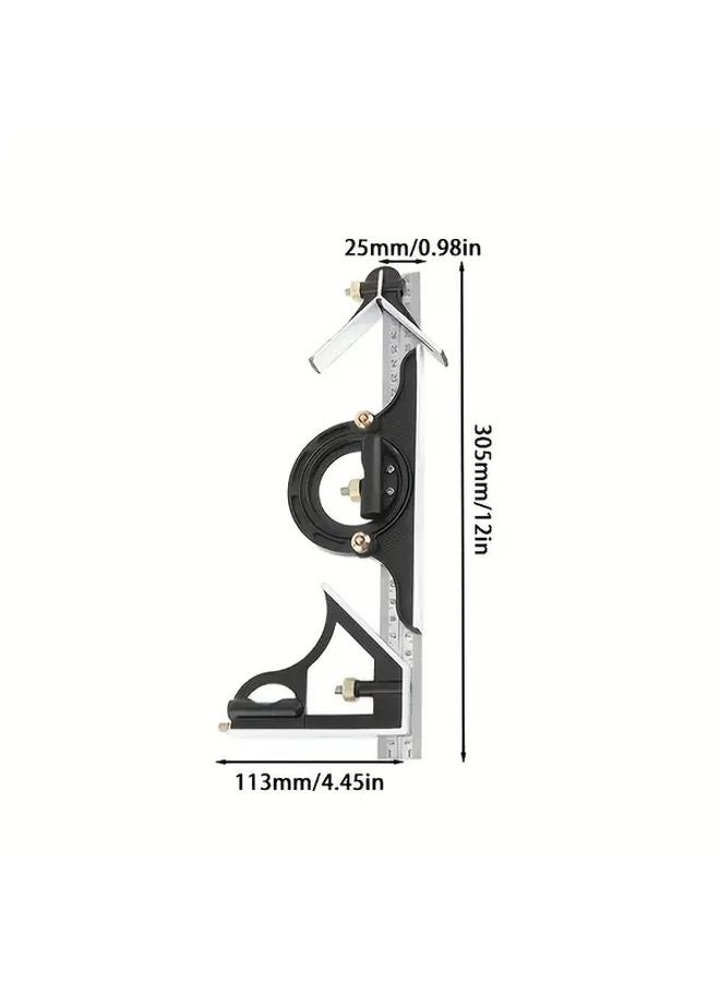 Black 600mm 3 In 1 Combination Square Set Multifunctional Stainless Steel Adjustable Angle - Image 4