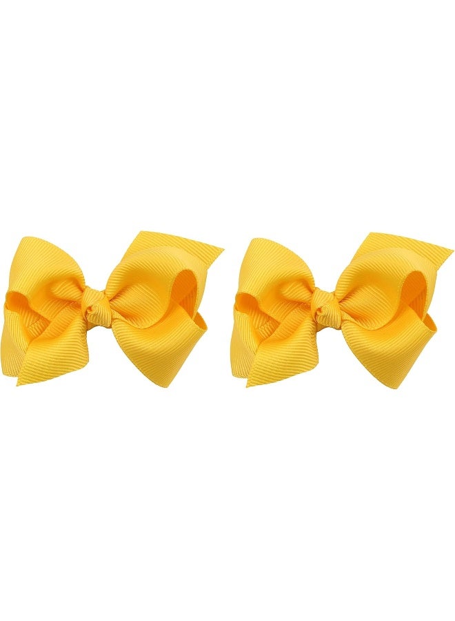 ZOONAI 3 Inch Baby Girl Hair Bows Boutique Hair Clip Teens Toddlers Hairpin Headwear - Set of 2 (Yellow) - Image 1