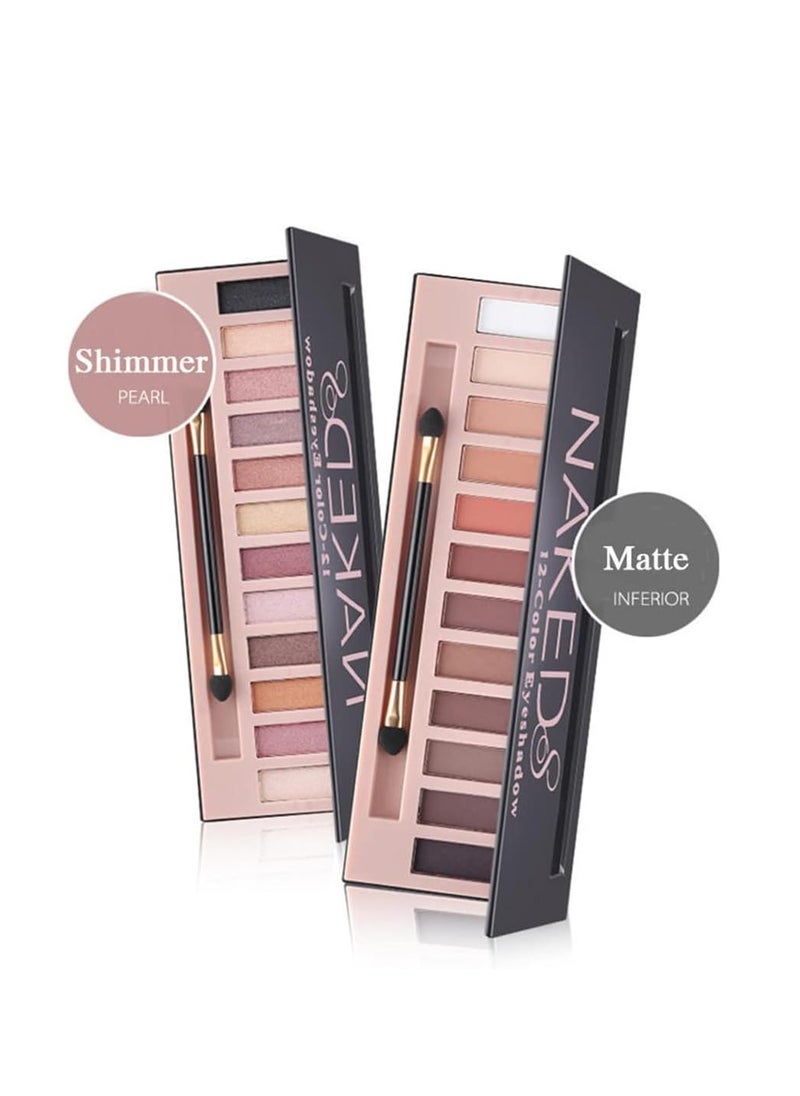 NAKEDS - 2 Pack 12 Colors Makeup Nude Colors Eyeshadow Palette Natural Nude Matte Shimmer Glitter Pigment Eye Shadow Pallete Set Waterproof Smokey Professional Beauty Makeup Kit (2 PCS) - Image 1