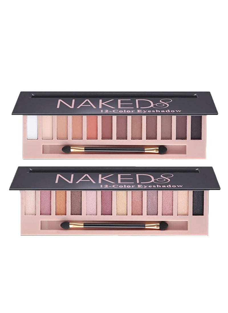 NAKEDS - 2 Pack 12 Colors Makeup Nude Colors Eyeshadow Palette Natural Nude Matte Shimmer Glitter Pigment Eye Shadow Pallete Set Waterproof Smokey Professional Beauty Makeup Kit (2 PCS) - Image 1
