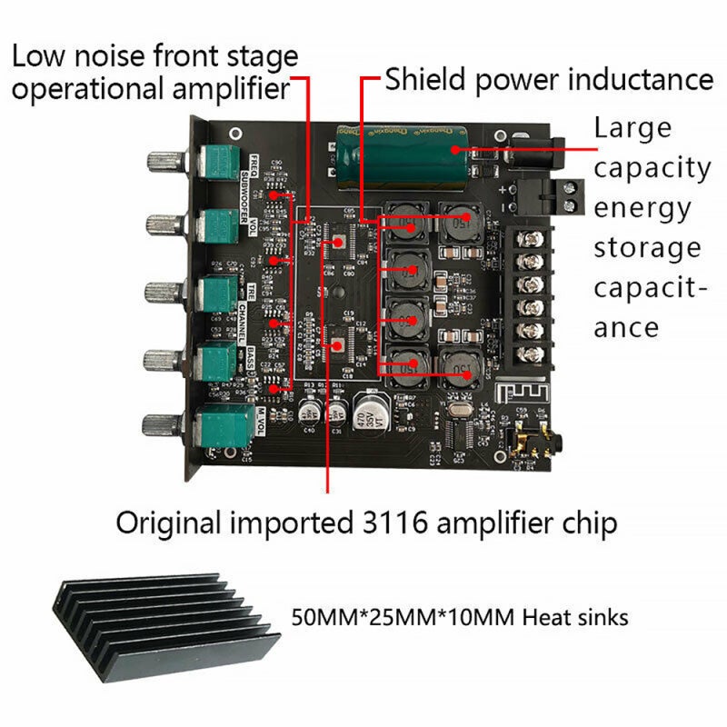 2.1 Channel BT Audio Amplifier Module AUX BT5.0 Audio Input Subwoofer Left and Right Channel Output Sound Power Amplifier Board - Image 3