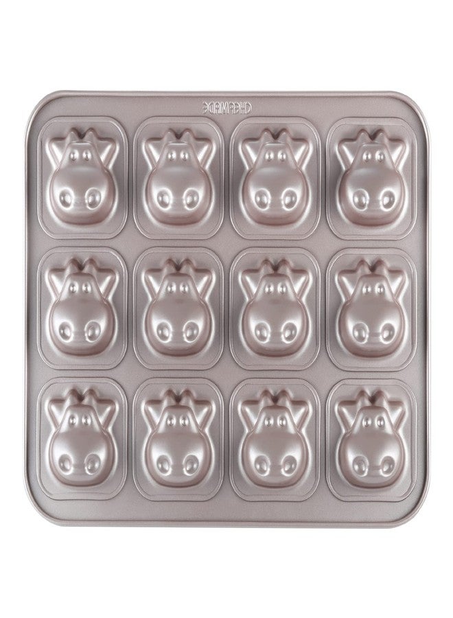 CHEFMADE Cows Cake Pan, 12-Cavity Non-Stick Animal Muffin Bakeware for Oven Baking (Champagne Gold) - Image 1