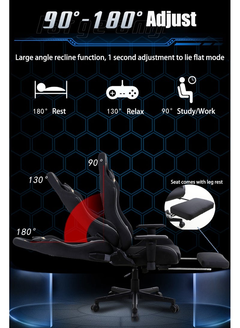 Game Chairs for Adults Ergonomic Design Backrest Seat Adjustable Lifting Swivel Task Chair Seat Back Tilts 180°adjustable Armrests For Computer Games Office With Legrest(Upgrade Black) - Image 2