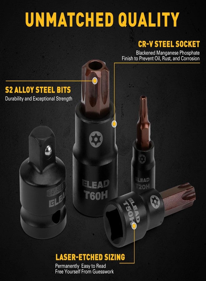 ELEAD مجموعة مفاتيح توركس من إيلياد، 16 قطعة - فولاذ S2 ممتاز، تصميم أوروبي، مقاسات T8-T60 مع محولات، مجموعة مفاتيح نجمية بمقاسات 1/4 بوصة، 3/8 بوصة، و1/2 بوصة | أدوات ميكانيكية احترافية - Image 5