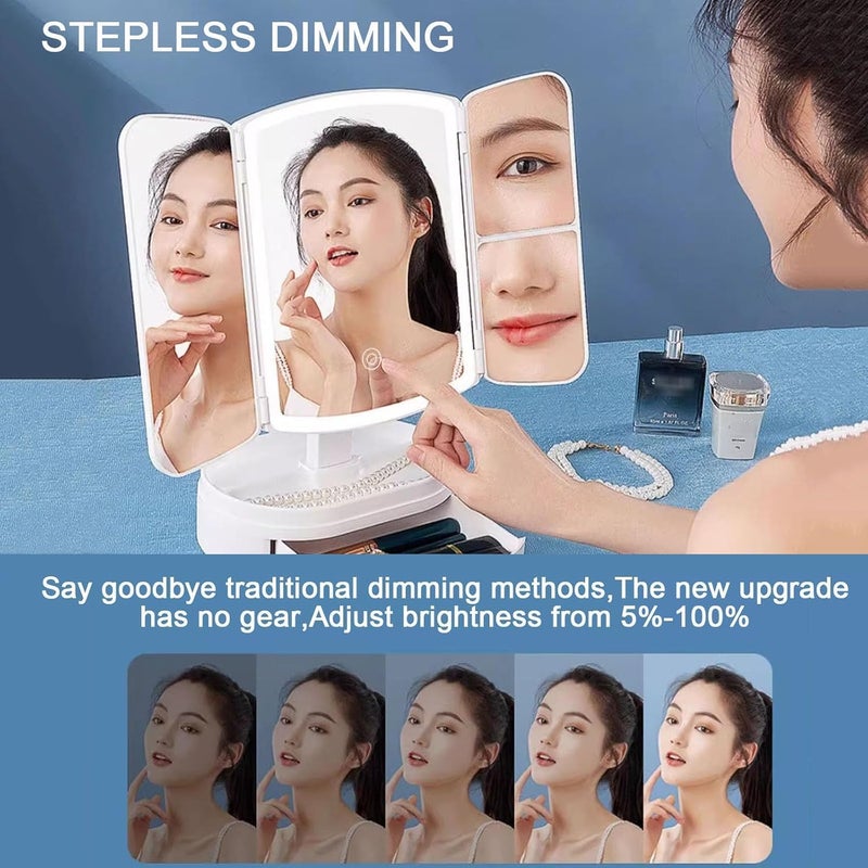 Mixen MIXEN Portable Folding Makeup Mirror Black PU Leather Travel Mirror Vanity Mirrors with Stand Super HD Compact Foldable Mirror for Travel Camping Office Desk  - Image 2