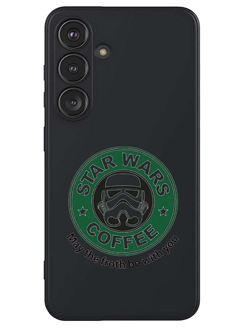 Theodor Protective Slim Fit Case Liquid Silicone Cover with Full Body Protection Anti-Scratch Shockproof Case For Samsung Galaxy S25 (Black) - StarWars Coffee - Image 1
