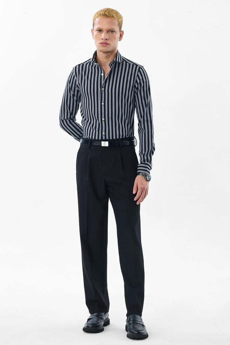 سنيتش Black Striped Long Sleeve Slim Fit Luxe Shirt