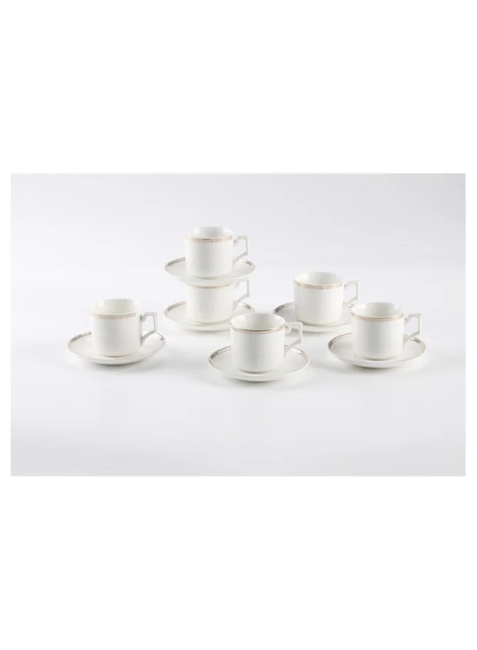 Shallow Shallow New Bone China Lara Coffee Cup & Saucer Set, 90ml (White, 6 Cups, 6 Saucer)