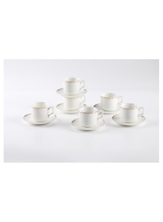 Shallow Shallow New Bone China Lara Coffee Cup & Saucer Set, 90ml (White, 6 Cups, 6 Saucer)  - Image 1