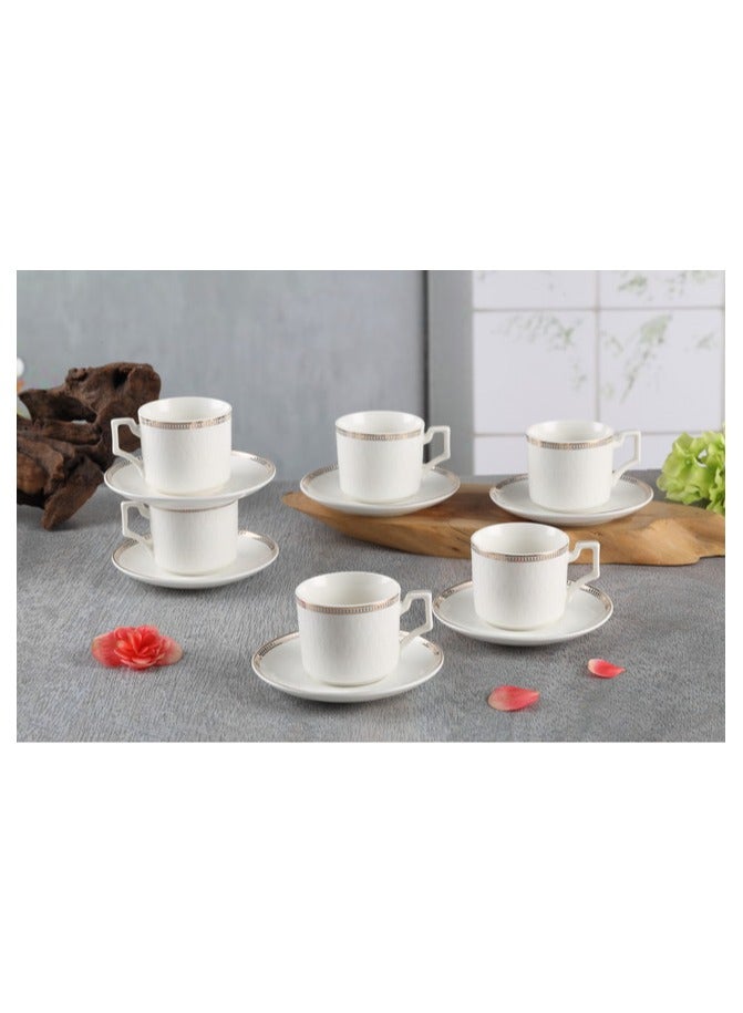 Shallow Shallow New Bone China Lara Coffee Cup & Saucer Set, 90ml (White, 6 Cups, 6 Saucer)  - Image 2