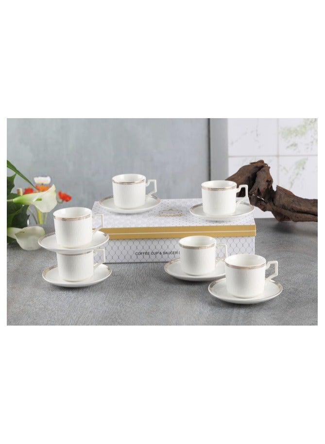 Shallow Shallow New Bone China Lara Coffee Cup & Saucer Set, 90ml (White, 6 Cups, 6 Saucer)  - Image 3