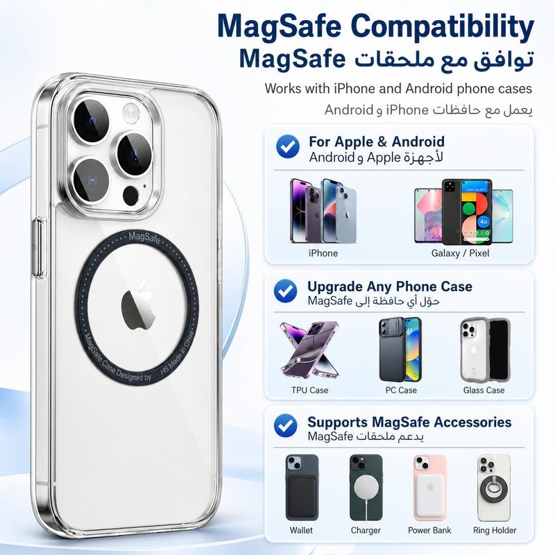 LumsAura Universal Metal Ring Sticker for Magnetic Charger Compatible with iPhone/Samsung/Android All Cellphones, Magnetic Mount/Phone Holder Conversion Accessories, 4Pcs, Black - Image 5