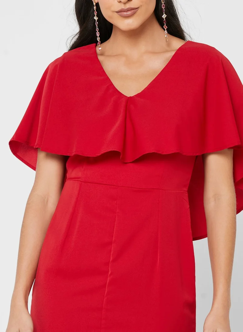 Ella Limited Edition Ruffle Cape Dress With Front Slit
