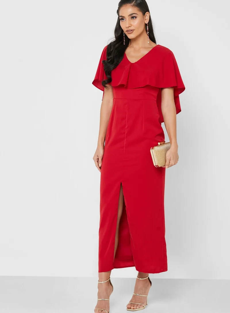 Ella Limited Edition Ruffle Cape Dress With Front Slit