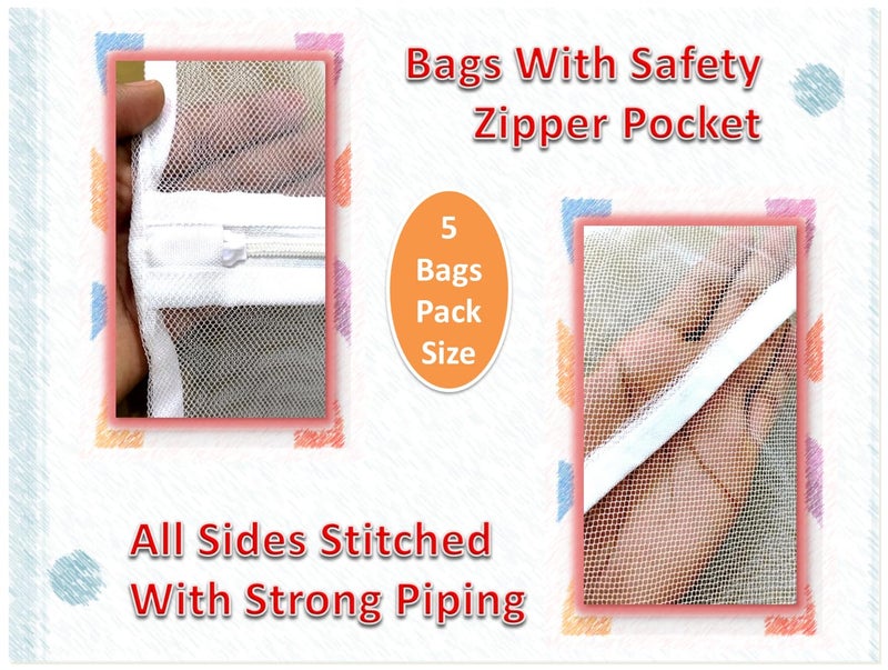 KITSEN Mesh Laundry Washing Bags, Pack of 5 Premium Bags (S - 2, M - 2, L - 1) For Daily Laundry, Innerwear, Small Clothes, lingerie, Soft & Delicate Clothes, Sweaters, Whites, Soft Toys Etc. - Image 2