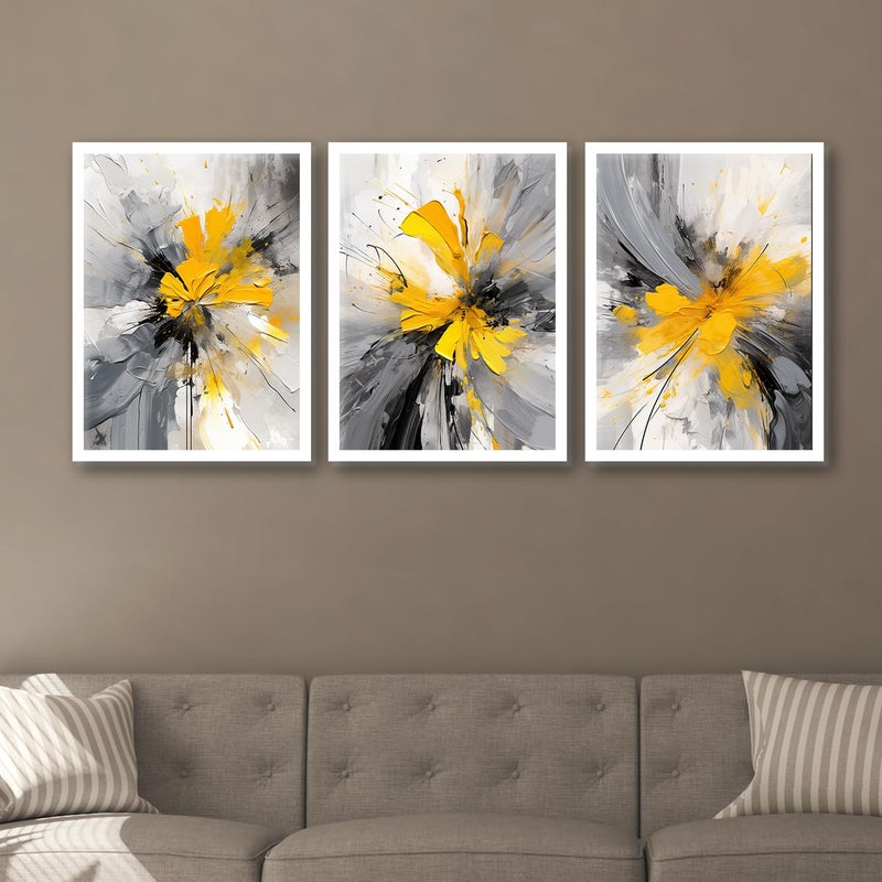 ARTELLY Framed Painting For Wall Decoration Wall Painting For Living Room Bedroom Frames For Wall Decor Set of 3 White Medium 10x13inch ART 6