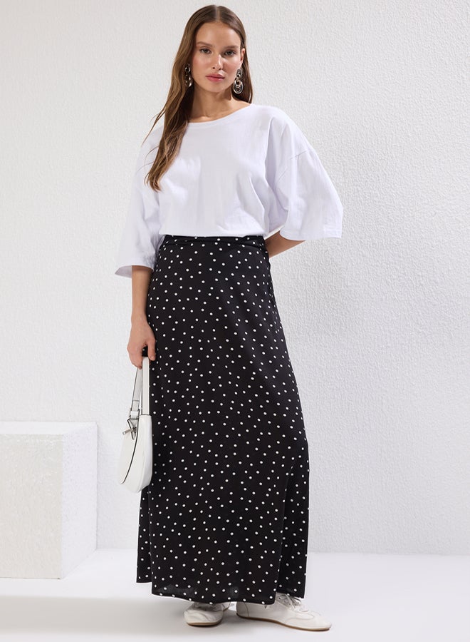 trendyol Black Polka Dot Patterned Knit Skirt TCTSS22EE0006 - Image 1