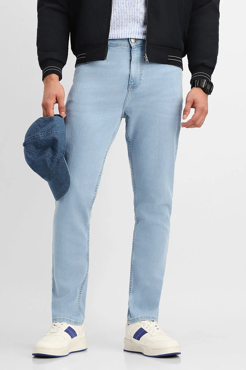 سنيتش Light Blue Solid Slim Fit Streetwear Jeans