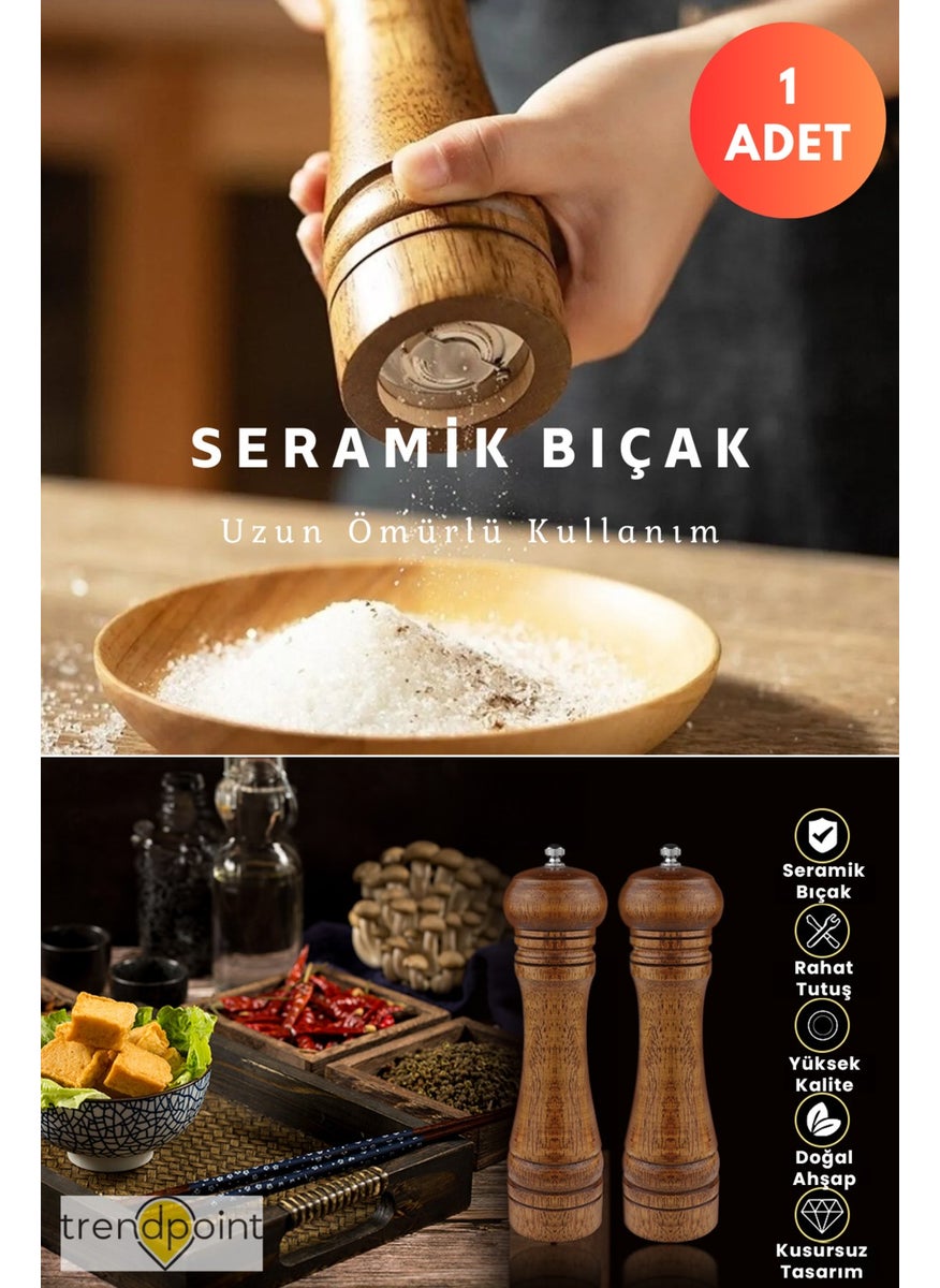 Trendpoint 1PCS 22CM Spice Grinder Premium Natural Wooden Mill Black Pepper Salt Coffee Salt&Pepper Shaker  - Image 2