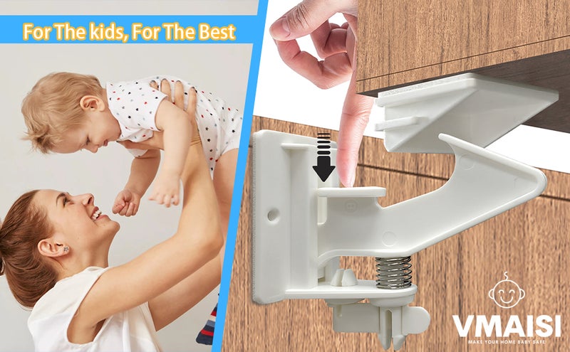 Vmaisi 20 Pack Cabinet Locks Child Safety Latches - Baby Proofing Cabinets Drawers Lock - Upgraded Stronger Adhesive Easy Installation - No Drilling - Image 3