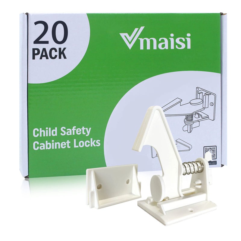 Vmaisi 20 Pack Cabinet Locks Child Safety Latches - Baby Proofing Cabinets Drawers Lock - Upgraded Stronger Adhesive Easy Installation - No Drilling - Image 1