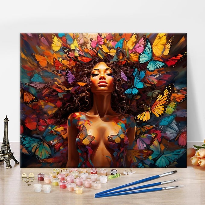 GIRL PAINT BY NUMBERS KIT FOR ADULTS BUTTERFLY GIRL PAINT BY NUMBERS FOR ADULTS BEGINNER PAINTING ON CANVAS DIY LOVELY GIRL PAINT BY NUMBER KITS OIL PAINTING ARTS FOR HOME WALL DECOR 16X20 INCH