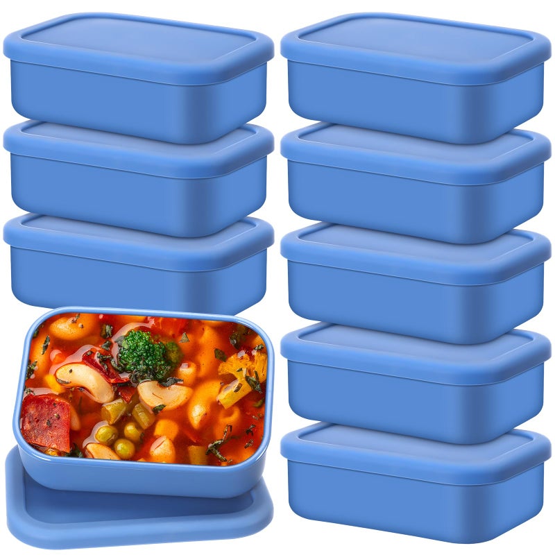 Nuogo 8 Pcs 2 Cup Silicone Freezer Trays with Lid Silicone Soup Freezer Molds Rectangle Soup Containers Reusable Food Preserving Tray Freezing Ice Trays for Soups Sauces StewsBlue