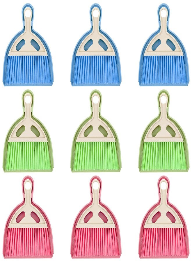PercyEffie 9 Pcs Small Dustpan and Brush Set Mini Broom and Dustpan Set with Handle Nesting Portable Cleaning Tools for Home Office Car Keyboard Countertop and Pet Nest (Blue Red Green) - Image 1