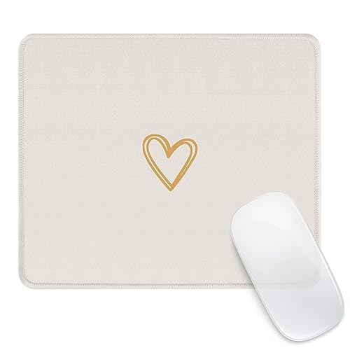 Seorsok Square Aesthetic Cute Heart Mouse Pad,Office Home Personalized Mouse Mat Design,Waterproof Funny Mousepad,Non-Slip Rubber Base Computer Mouse Pads for Wireless Mouse,Beige - Image 1