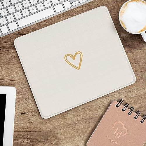 Seorsok Square Aesthetic Cute Heart Mouse Pad,Office Home Personalized Mouse Mat Design,Waterproof Funny Mousepad,Non-Slip Rubber Base Computer Mouse Pads for Wireless Mouse,Beige - Image 5