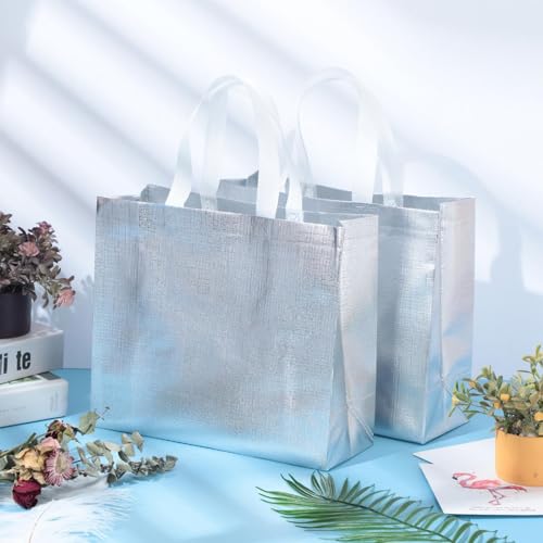 Eccliy 60 Pcs Reusable Gift Tote Bags Housekeeping Appreation Grocery Shopping Bag with Handles for Bridesmaid Wedding(Silver) - Image 4