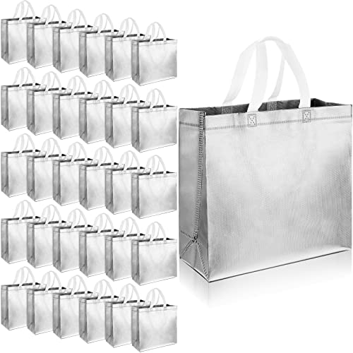 Eccliy 60 Pcs Reusable Gift Tote Bags Housekeeping Appreation Grocery Shopping Bag with Handles for Bridesmaid Wedding(Silver) - Image 1