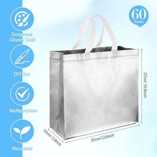 Eccliy 60 Pcs Reusable Gift Tote Bags Housekeeping Appreation Grocery Shopping Bag with Handles for Bridesmaid Wedding(Silver) - Image 2