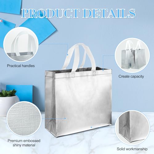 Eccliy 60 Pcs Reusable Gift Tote Bags Housekeeping Appreation Grocery Shopping Bag with Handles for Bridesmaid Wedding(Silver) - Image 3