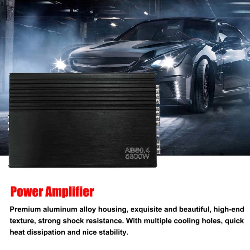 Car Amplifier: 5800W 4-Channel Black Premium Aluminum Alloy Housing - High Shock Resistance Quick Heat Dissipation Stereo Power Amplifier for Car Audio Systems - Image 2