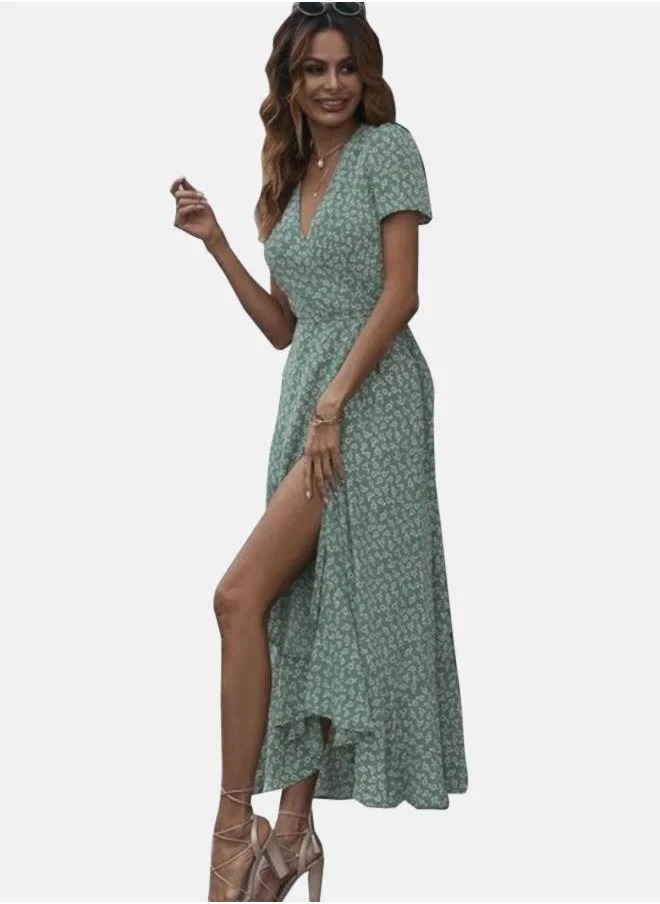 يونيكي Green & White Floral Printed Maxi Wrap Dress