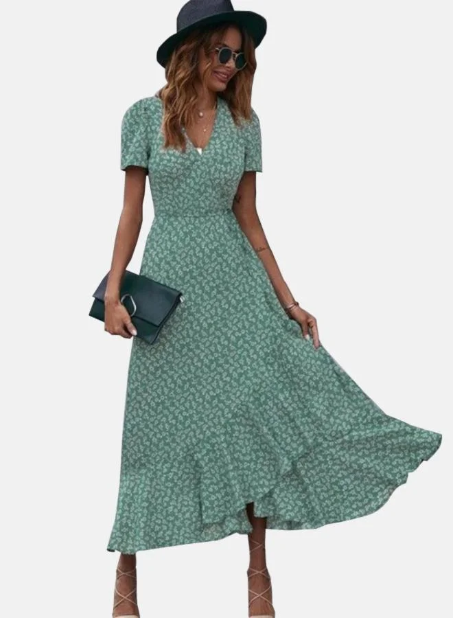يونيكي Green & White Floral Printed Maxi Wrap Dress