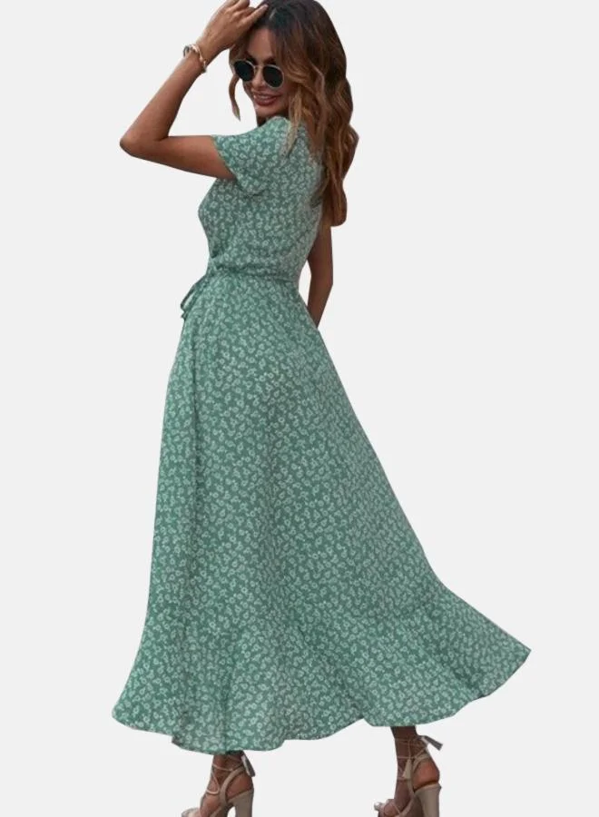 يونيكي Green & White Floral Printed Maxi Wrap Dress