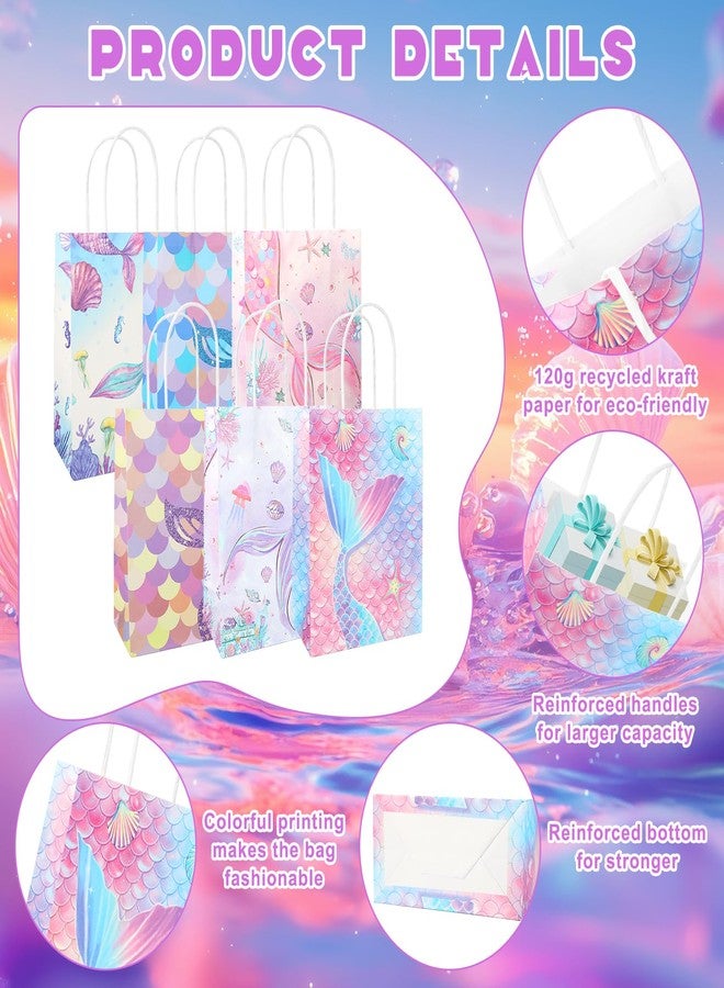 Hidaily 24 Pcs Mermaid Birthday Party Favors Bags, Mermaid Goodie Candy Bags with Handle, Under the Sea Gift Wrap Packs for Kids Girls Party Decoration - Image 3