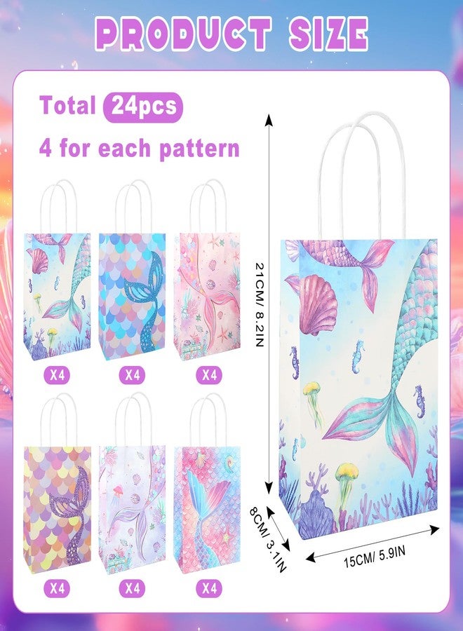 Hidaily 24 Pcs Mermaid Birthday Party Favors Bags, Mermaid Goodie Candy Bags with Handle, Under the Sea Gift Wrap Packs for Kids Girls Party Decoration - Image 2