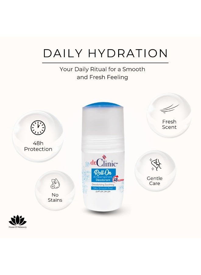 dr.Clinic Roll-On Antiperspirant Deodorant | 48-Hour Protection, Silky Smooth Feel, Deodorant for Men & Women - Cool Scent - 75 ml - Image 2