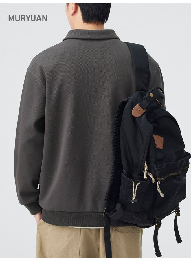 Style G Collar Polo Shirt Top Men's Autumn New Split Patchwork Sweatshirt - Image 2