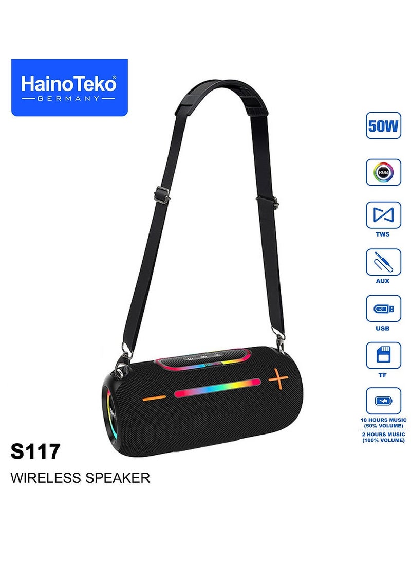 Haino Teko Haino Teko S117 Wireless Speaker 50W Water-Resistant Design With RGB Light Effects Multi-Input Support Ideal For for Indoor and Outdoor Black - Image 1