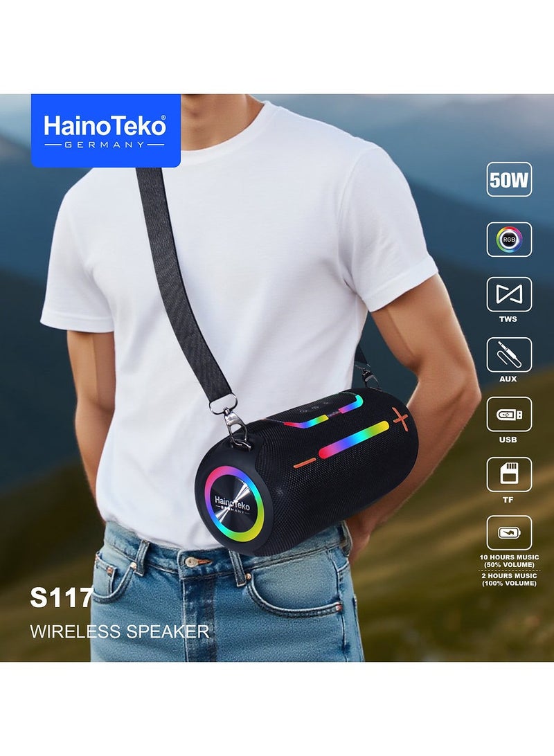 Haino Teko Haino Teko S117 Wireless Speaker 50W Water-Resistant Design With RGB Light Effects Multi-Input Support Ideal For for Indoor and Outdoor Black - Image 2