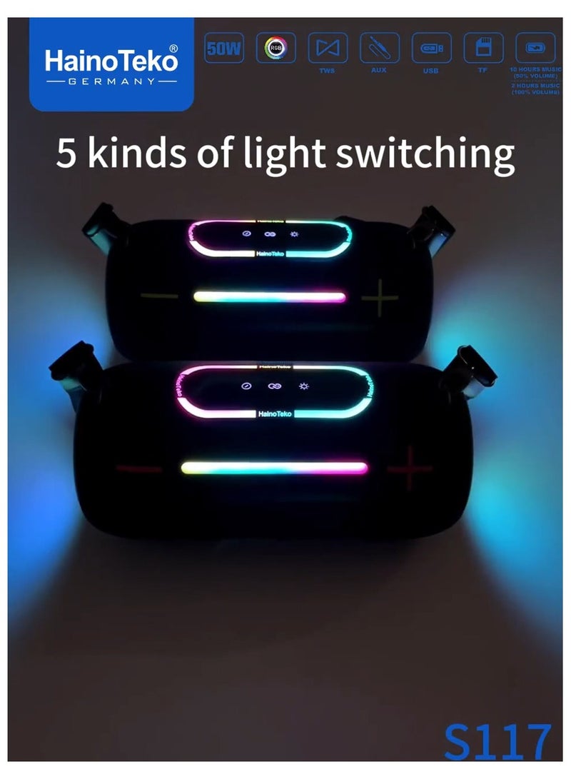 Haino Teko Haino Teko S117 Wireless Speaker 50W Water-Resistant Design With RGB Light Effects Multi-Input Support Ideal For for Indoor and Outdoor Black - Image 3
