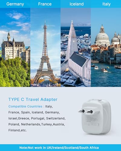 VINTAR 3 Pack European Travel Plug Adapter, VINTAR International Power Plug Adapter with 2 USB Ports,2 American Outlets 4 in 1 Travel Essentials to France, Germany, Greece, Italy, Israel, Spain (Type C) - Image 2