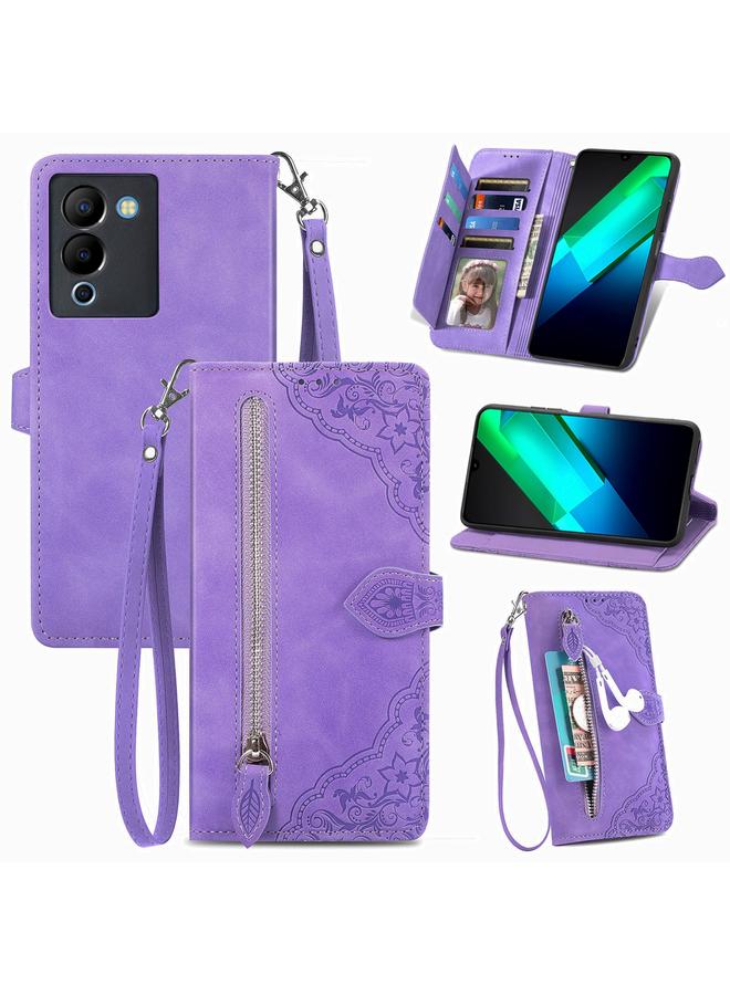 S-TOP Case For Infinix Note 12 G96 Embossed Flower Zipper Leather Phone Case - Image 1