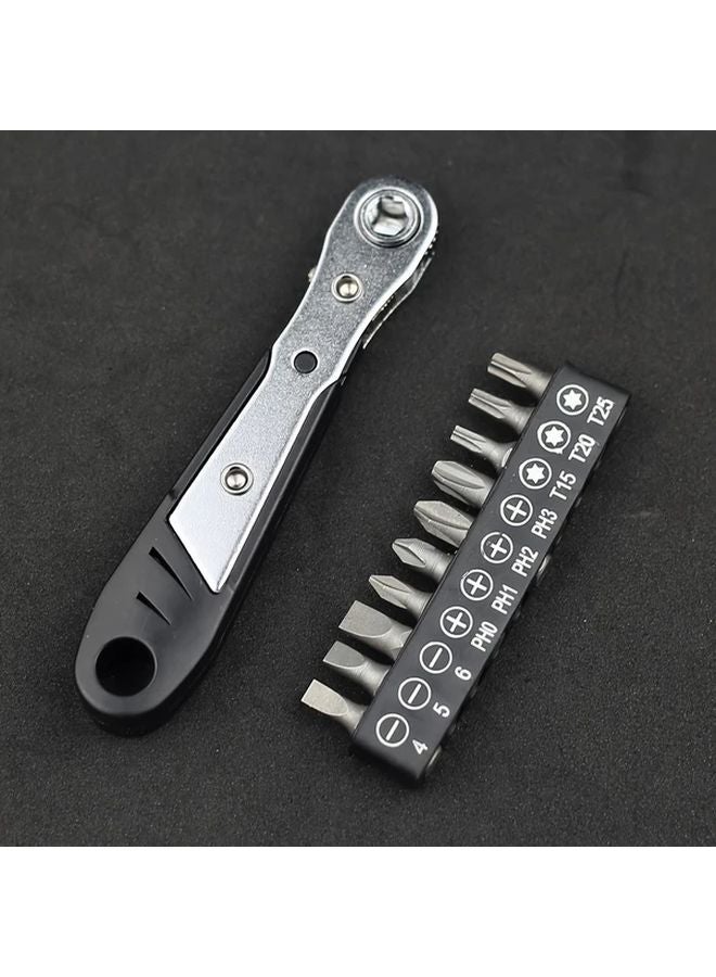 Black Dual Direction Mini Ratchet Wrench Set With Screwdriver Head Hex Socket Flexible Handle - Image 4